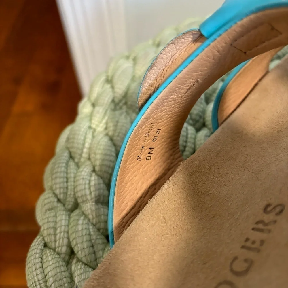 Jack Rogers Rose Aqua Blue Leather Double Knot Slide Flat Sandals Size 9